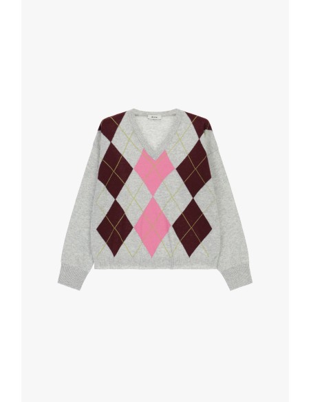 Camisola de gola redonda com padrão argyle de losangos Dixie