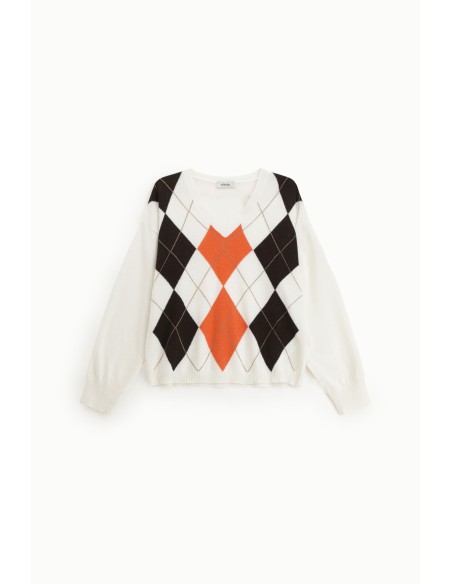 Camisola de gola redonda com motivo argyle em losangos Dixie