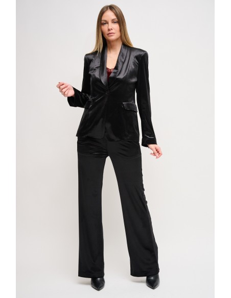 Blazer de abotoamento simples em veludo Maryley