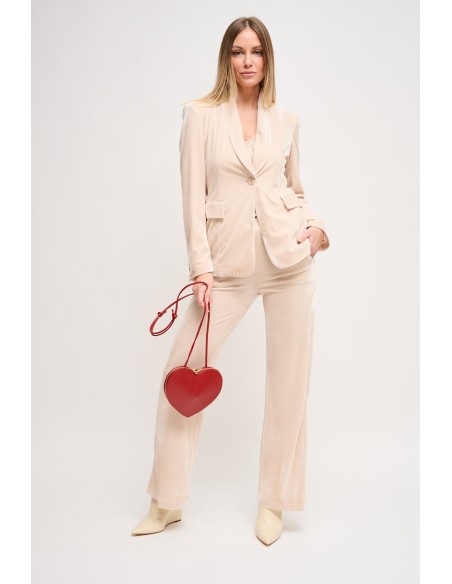 Blazer de um só peito em veludo Maryley
