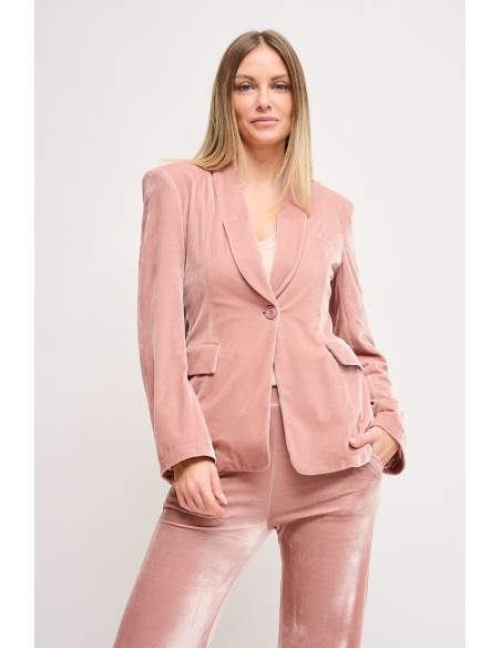 Blazer de abotoamento simples em veludo Maryley