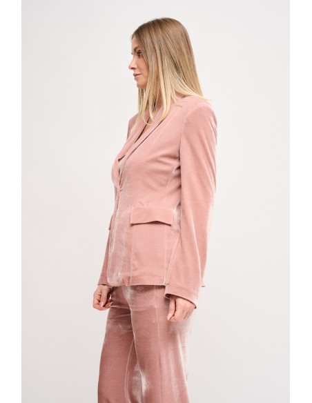 Blazer de abotoamento simples em veludo Maryley