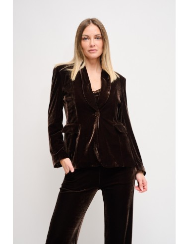 Blazer de abotoamento simples em veludo Maryley