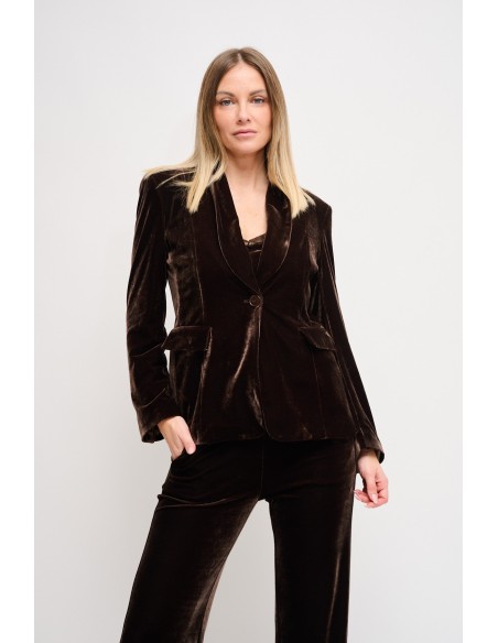 Blazer de abotoamento simples em veludo Maryley
