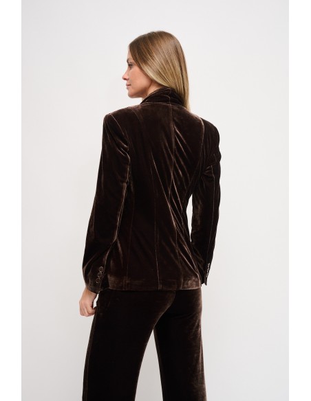 Blazer de abotoamento simples em veludo Maryley