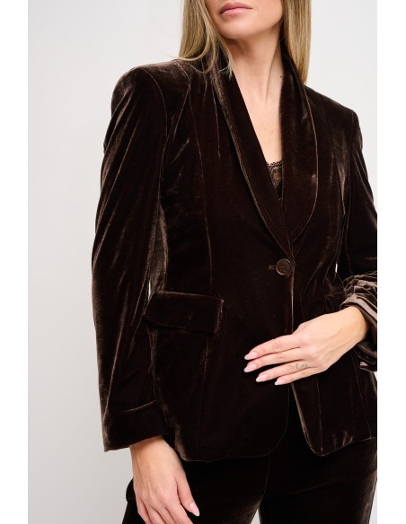 Blazer de um só peito em veludo Maryley