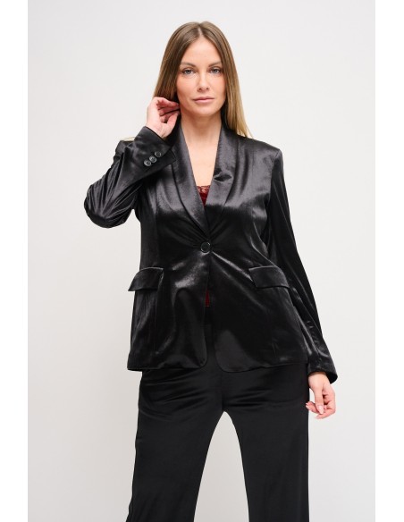 Blazer de um só peito em veludo Maryley