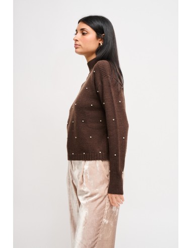Camisola de gola alta com aplicações de joia Maryley