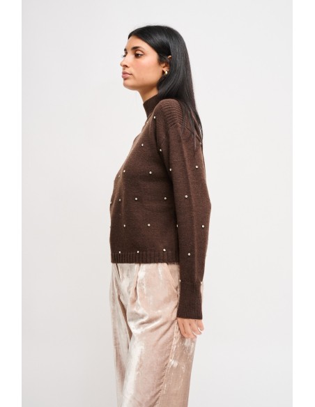 Camisola de gola alta com aplicações de joia Maryley