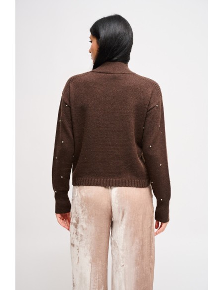 Camisola de gola alta com aplicações tipo jóia Maryley
