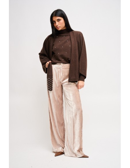 Camisola de gola alta com aplicações de joia Maryley