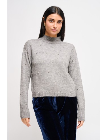 Camisola de gola alta com aplicações de joias Maryley