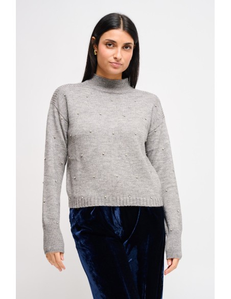 Camisola de gola alta com aplicações de joias Maryley