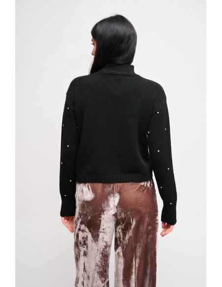 Camisola de gola alta com aplicações de joias Maryley