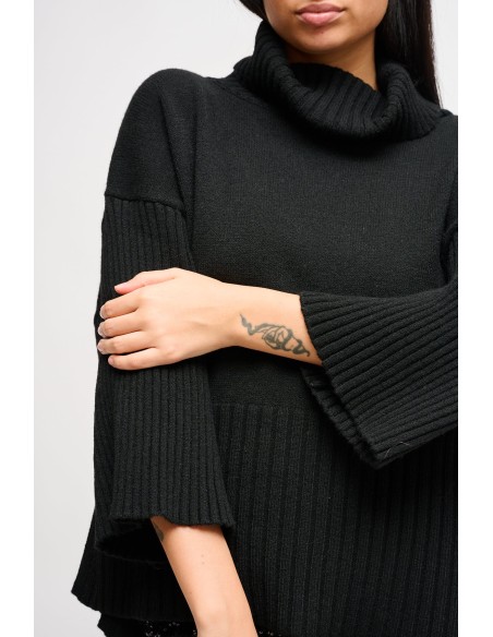 Camisola gola alta oversize com manga 3/4 Maryley