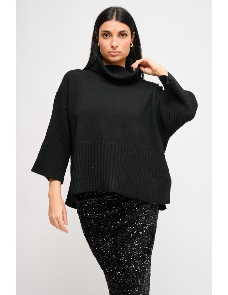 Camisola gola alta oversize com manga 3/4 Maryley