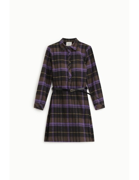 Vestido Curto Xadrez com Cinto e Gola Clássica Dixie