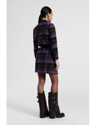 Vestido Curto Xadrez com Cinto e Gola Clássica Dixie