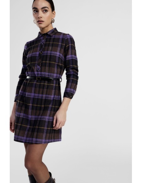 Vestido Curto Xadrez Com Cinto E Gola Clássica Dixie