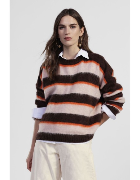 Camisola de gola redonda com riscas largas e macia Dixie