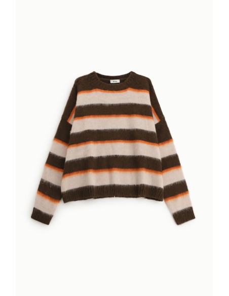 Camisola de gola redonda com riscas largas e macia Dixie
