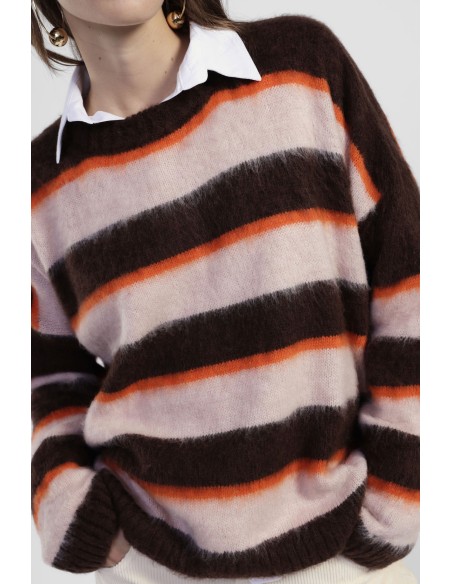 Camisola de gola redonda com riscas largas, macia Dixie