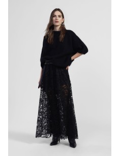 Saia Longa em Renda com Efeito Transparente Dixie