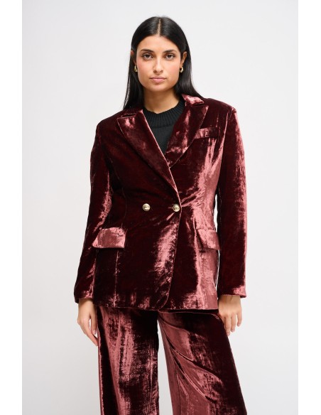 Blazer cruzado em veludo liso Maryley
