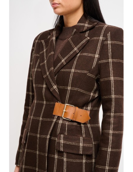 Blazer xadrez com detalhe de cinto Maryley