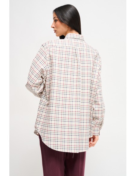 Camisa xadrez oversize com broche de joia Maryley