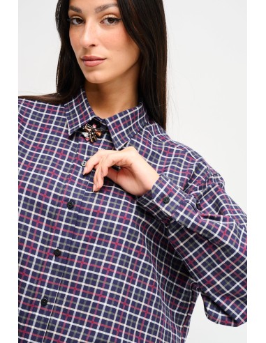 Camisa xadrez oversize com broche joia Maryley