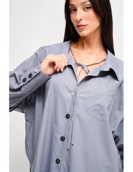 Camisa Oversize Em Algodão Com Cordão Maryley