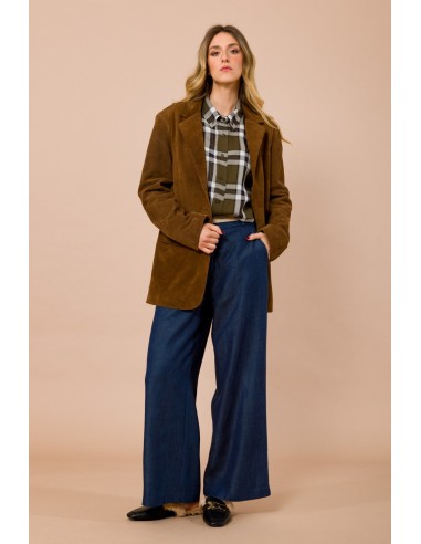 Casaco em pele crosta corte vivo com bolsos de aba Maryley