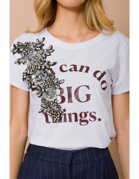 T-Shirt You Can Do Big Things com aplicação de joia Maryley