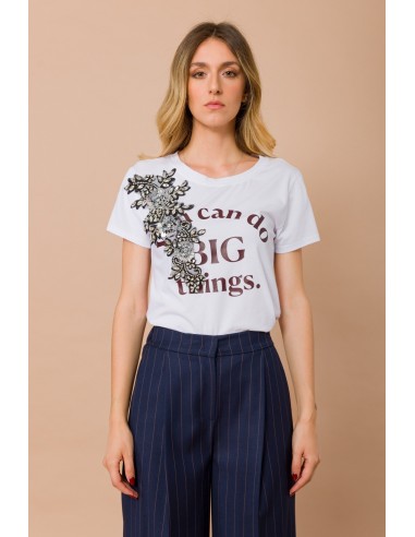T-shirt You Can Do Big Things com aplicação de joia Maryley