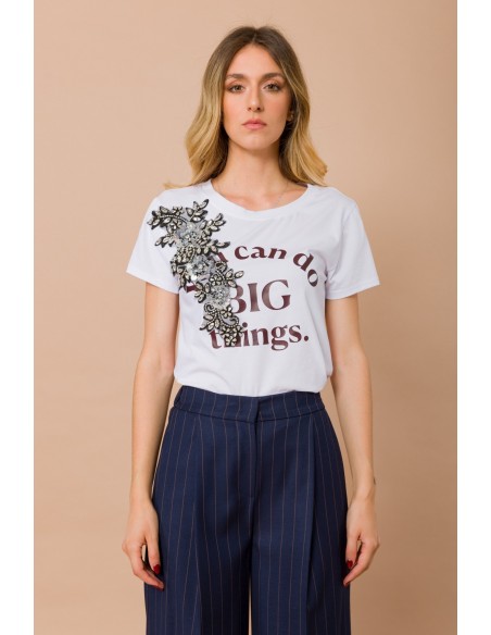 T-shirt You Can Do Big Things com aplicação de joia Maryley