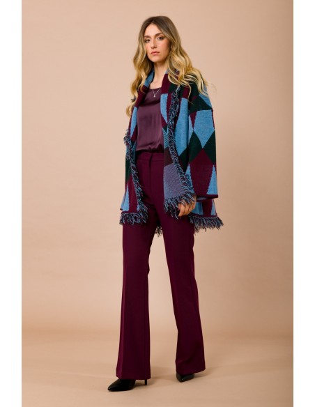 Cardigan Curto com Franjas e Faixa Jacquard na Cintura Maryley