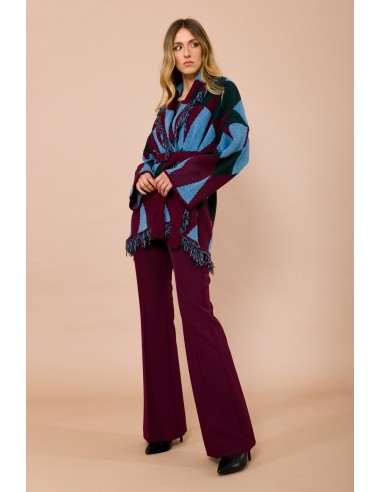 Cardigan curto com franjas e faixa à cintura jacquard Maryley