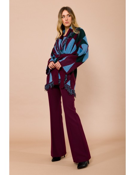 Cardigan curto com franjas e faixa à cintura jacquard Maryley
