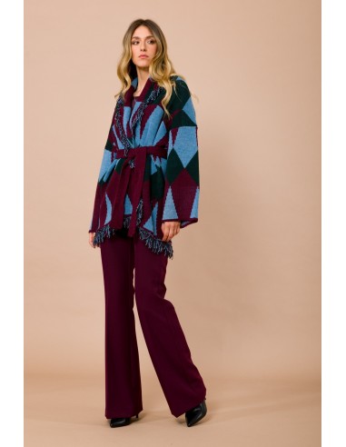 Cardigan Curto com Franjas e Faixa na Cintura Jacquard Maryley