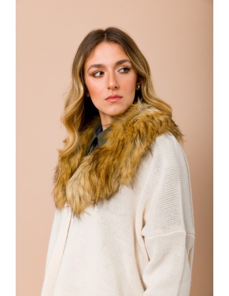 Cardigan decote em V com gola em pele sintética destacável Maryley