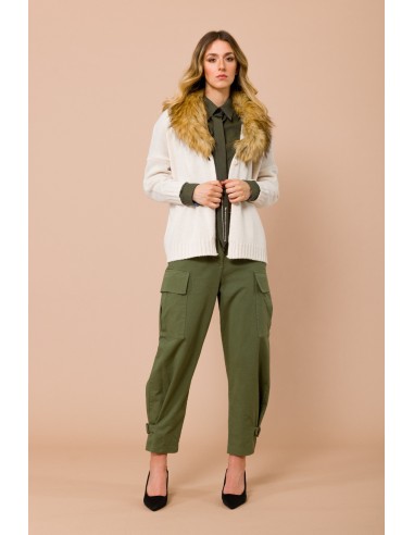 Cardigan com decote em V e gola em pele sintética destacável Maryley