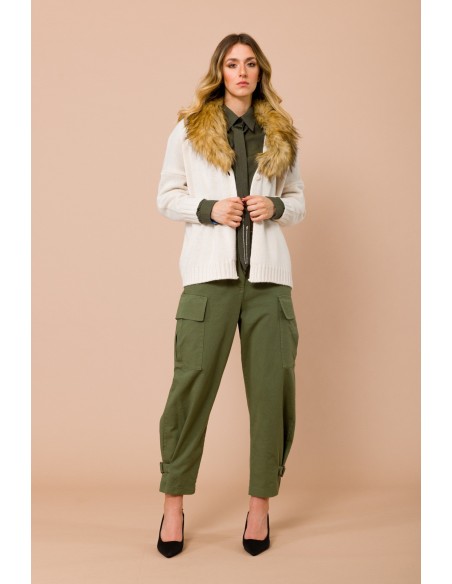 Cardigan com decote em V e gola em pele sintética destacável Maryley