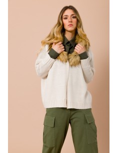 Cardigan Decote em V com Gola em Pelo Sintético Destacável Maryley