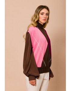 Colete Oversize Con Gola Alta e Padrão Argyle Maryley 2