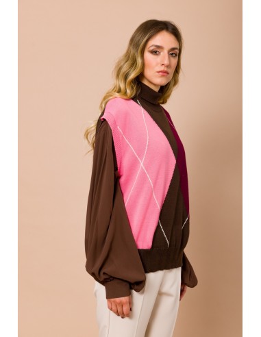 Colete Oversize Com Gola Alta E Padrão Argyle Maryley