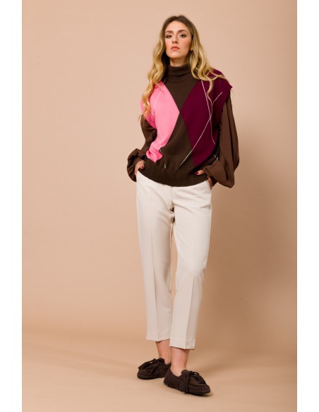 Colete oversize com gola alta e padrão argyle Maryley