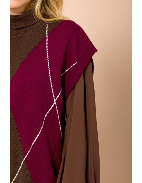 Gilet Oversize Com Gola Alta E Padrão Argyle Maryley