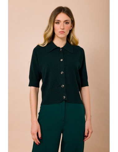 Cardigan com colarinho de camisa e manga curta Maryley