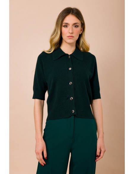 Cardigan com colarinho de camisa e manga curta Maryley